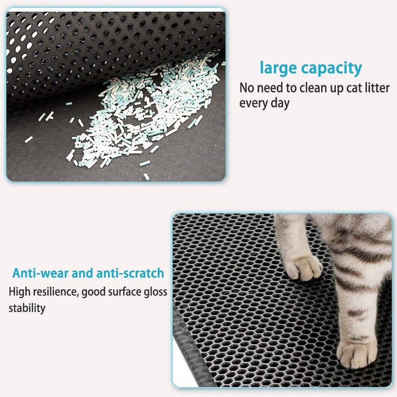 kaxionage Large Cat Litter Box Mat: Easy Clean Kitty Litter Trapping Mat for Floor, Plastic Cat Box Pad (24 * 30in-grey-1) - Image 3